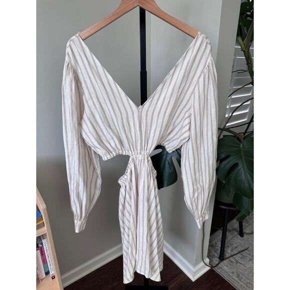 Sam Edelman Emely Mini Cutout Dress Striped Linen Blend NWT - Picture 2 of 5